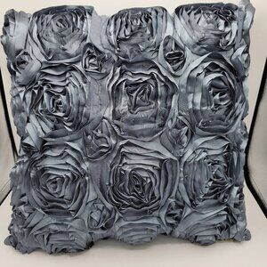 Stratford Blue Satin Floral Design Throw Pillow